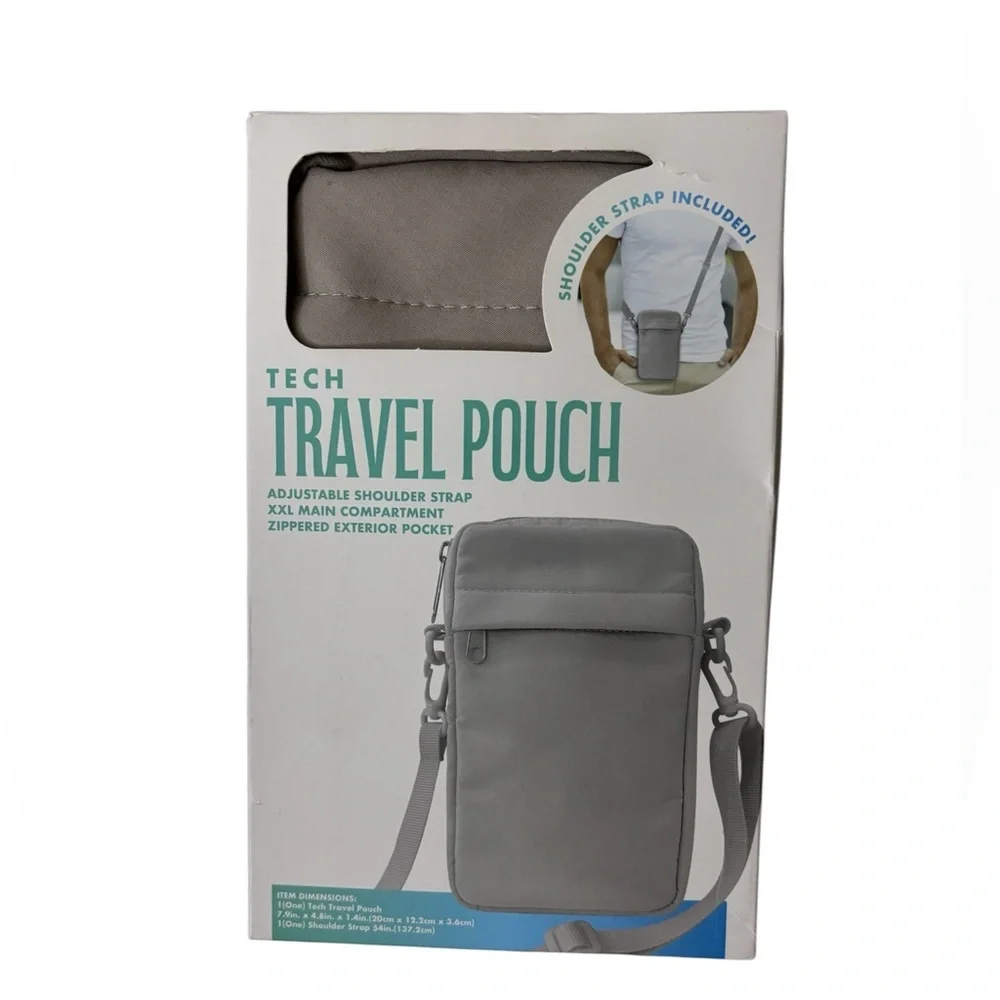Gray Tech Travel Pouch with Adjustable Strap